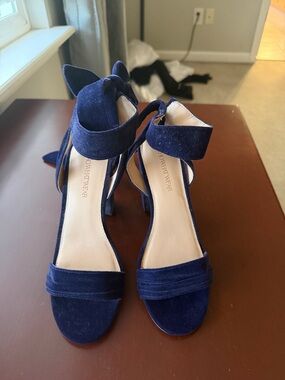 Who What Wear velvet Navy Ankle-Strap Block Heels